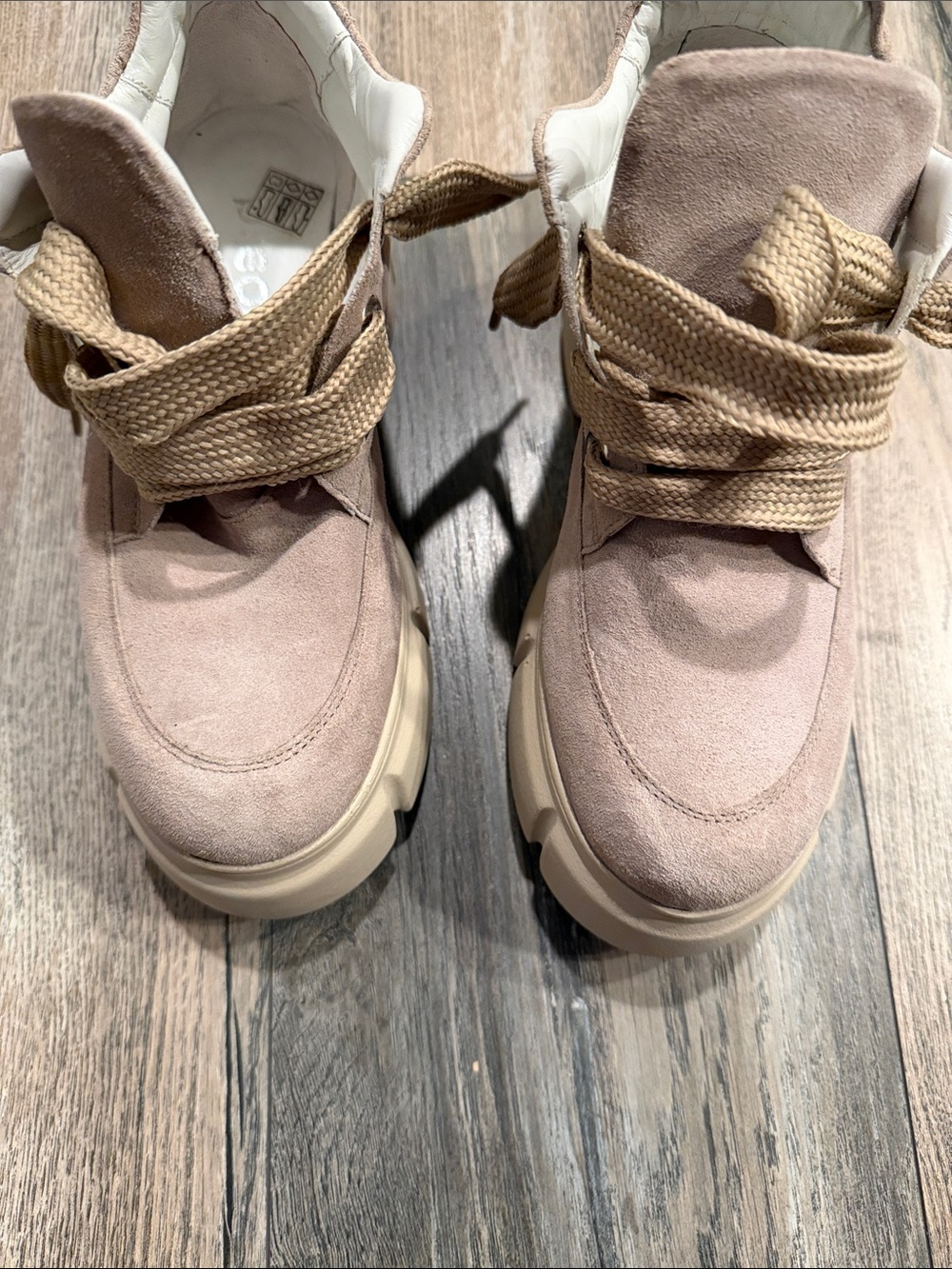 Suede Platform Lace-Up Sneakers in Taupe